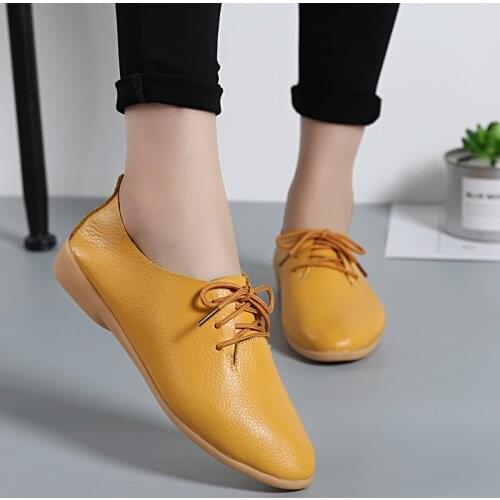 Fashion Summer Genuine Leather Flat Shoes Women Moccasins Driving Pointed Toe White Loafers Casual Vintage Black Oxford Shoes