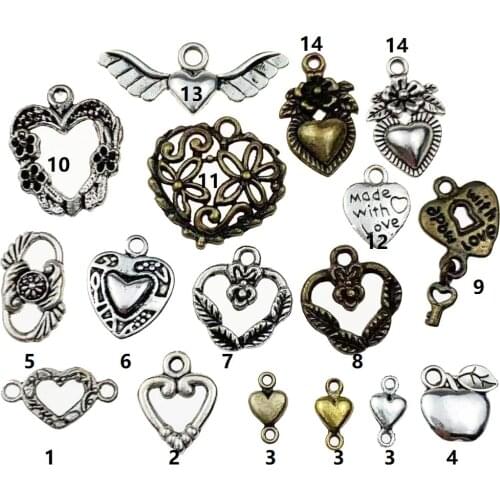 20pcs/lot Vintage Metal Hearts Charms Retro love Pendant for Jewelry Making Diy Handmade Jewelry