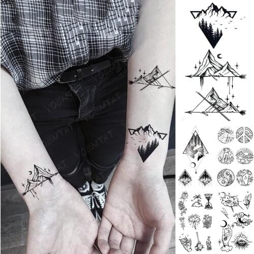 Waterproof Temporary Tattoo Sticker Geometric Mountain Star Flash Tatoo Forest Tree Hand Wrist Fake Tatto For Body Art Women Men