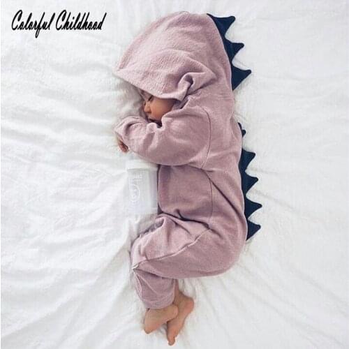 Colorful Childhood Baby Boy Girl 3D Dinosaur Costume Solid pink gray Rompers warm spring autumn cotton romper Playsuit Clothes