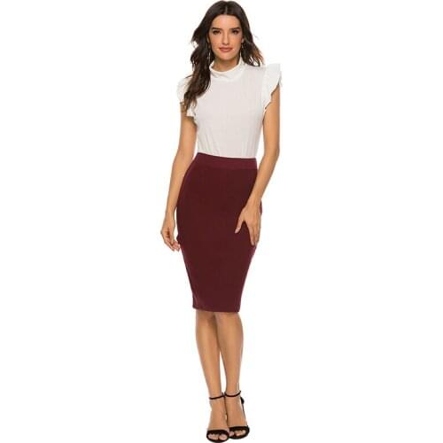 New Women Skirts Package Hip Summer Fashion Ribbed Patchwork Split Pencil Skirt Summer Solid Sexy Office Lady Work Wear