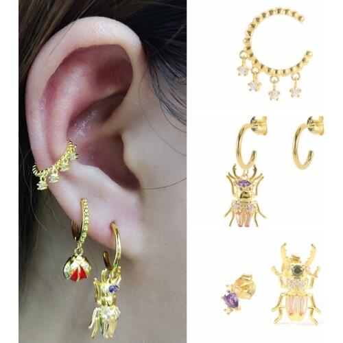 BOAKO 925 Sterling Silver Stud Earrings For Women 2021 Trend Insect Hanging Earrings Piercing Pendientes 1pcs Star Clip Earring