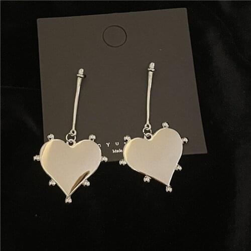 Origin Summer Cool Mirror Surface Heart Dangle Drop Earrings for Women Silver Color Alloy Beads Love Pendant Earring Jewelry