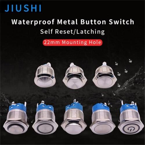 A22 metal push button mounting hole 22mm mushroom momentary LED push button switch waterproof