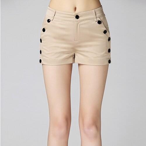 2018 New Arrival Womens Pants High Waiste buttons slim fit ladies work short pants female black and khaki Trouser Casual