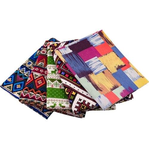 Cotton Linen Fabric Sewing Material Tissu Tablecloth Pillow Bag Curtain Cushion Pillow Zakka Blue Geometry Designs TERAMILA