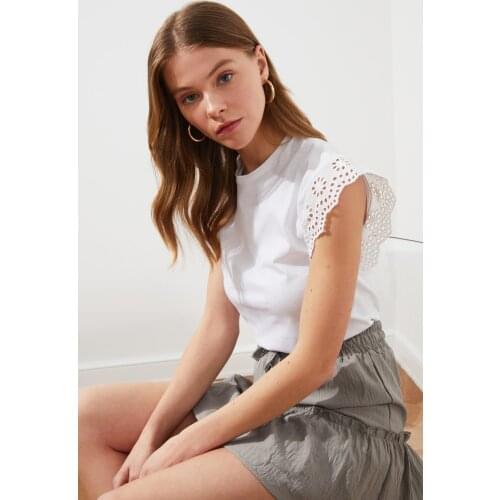 White Brode Detailed Blouse 100% Cotton Style For Woman