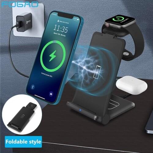 3 in 1 15W Fast Wireless Charger Dock Station For iPhone 12 11 X 8 AirPods Pro Apple Watch Foldable Qi Charging Stand for iWatch