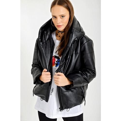 Bigdart 2020 Black Oversize High Quality Long Sleeve Elegant Elegant Winter Autumn Large Lapel Leather Jacket Black Warm Coat