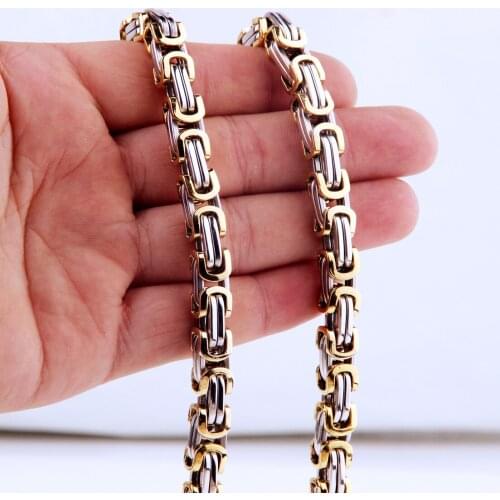 Granny Chic 7-40" Huge Heavy 316L Stainless Steel 4/5/8mm Byzantine Chain Men Necklace and Bracelet Fashion Design