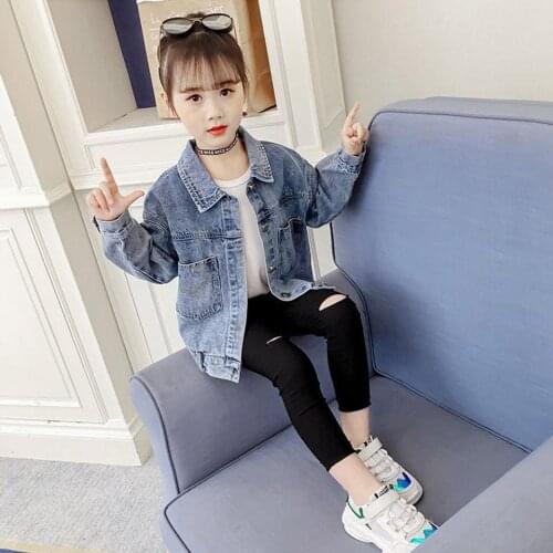 2019 New Spring Autumn Girls Denim Cotton Coat Baby Kids Girl Outwear Baby Kids Coats Jacket Children Clothing 3T 4 6 8 10 12