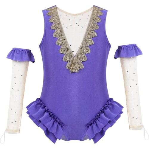 Kids Girls Ballet Dancewear Sleeveless Mesh Splice Ballet Dance Gymnastics Leotard With Arm Sleeves Performance Showman Costume