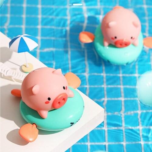 Baby Bath Tub Wind Up Toy Cartoon Pig Cow Press Spray Water Toy Infant Shower Swim Clockwork Chain Kids Beach Pool Toys