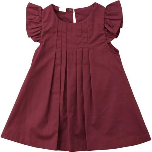 Infant Baby Girls Kids Clothes Summer Flutter Pure Color Sleeve Dress Tutu Party Dresses