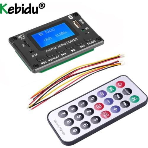 Kebidu Hands-free 5V 12V MP3 Player Decoder Board LCD Screen Bluetooth 5.0 Car FM Radio Module Support FM TF USB AUX Recorders