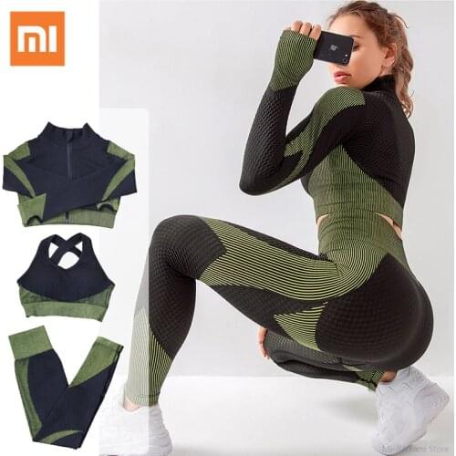 Xiaomi Yoga Set Seamless Women Sportswear Yoga Suit Fitness Yoga Clothing Long Sleeve Female Gym Suits Workout Running Clothes