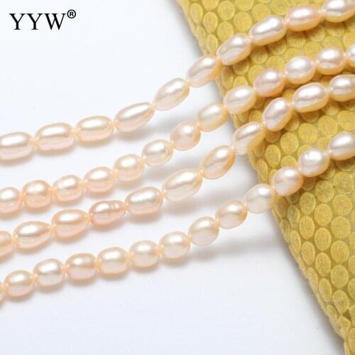 Natural Freshwater Cultured Pearls Beads Rice Shape 100% Natural Pearls for Jewelry Making DIY Strand 14.5" 15.3" Size 4-5mm