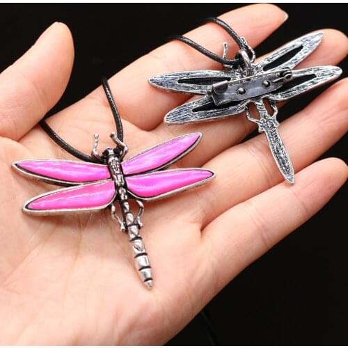New Style Natural Shell Necklace Dragonfly-Shaped Brooch Pendant Leather Cord 2MM Charms For Elegant Women Love Romantic Gift