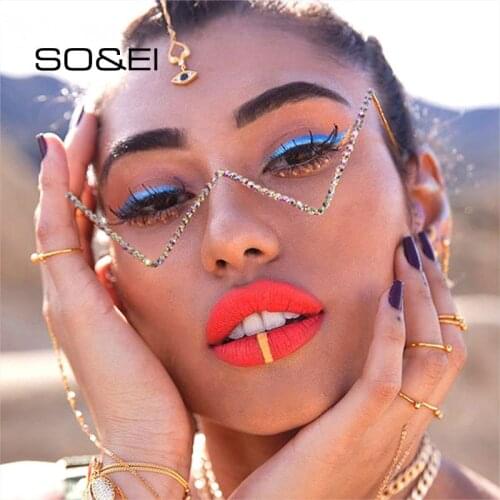 SO&EI Vintage Unique No Lens Half Metal Frame Glasses Woman Luxury Diamond Decoration Eyewear Ins Popular Fashion Glasses Frame