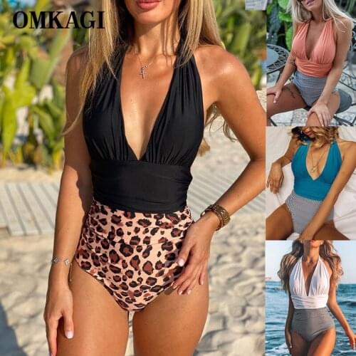 OMKAGI One Piece Swimwear Women Leopard Push Up Padded Bikini Bandage Bathing Swimwear Suits Summer Beachwear Swimsuits Female
