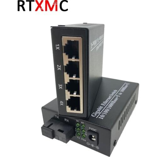 2 PCS Fiber Transceiver 2 Port 10/100/1000M Gigabit Ethernet Switch 1.25G fiber 2 RJ45 fiber optic Media Converter With Power