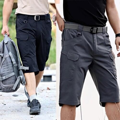 Casual Cargo Workwear Pants Trousers Short Pans Men Solid Color Multi-Pockets Quick Dry Outdoors Tactical Capri Pants Trousers