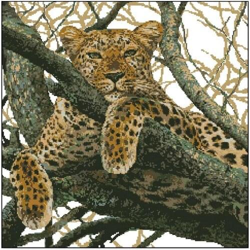 Top Quality premium lovely counted cross stitch kit leopard on tree at, rest leopard