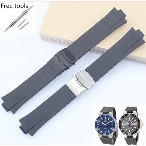 New 24*11mm Black Silicone Rubber Watchband For Oris AQUIS Watch Strap Waterproof Tape Bracelet with Deployment Clasp Men Stock