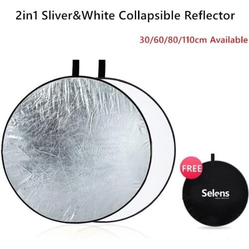 Selens 2 in 1 30/60/80/110 cm Reflector Handhold Collapsible Disc Gold Silver White light Round for Photography Studio