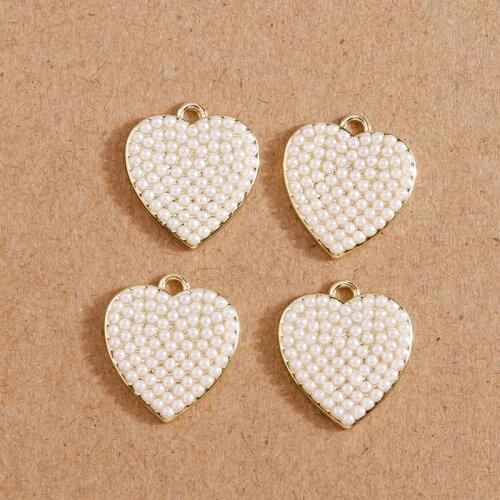 4pcs 15*18mm Cute Love Heart Charms Imitation Pearl Handmade Craft Pendants for DIY Earrings Necklace Jewelry Making Accessories