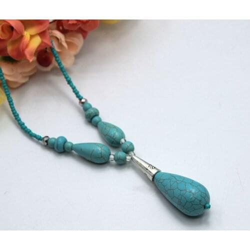 Spring Summer Holiday Fashion Jewelry! Handmade Blue Natural Semi-precious Stone Necklace Women Hot Gift N1553510