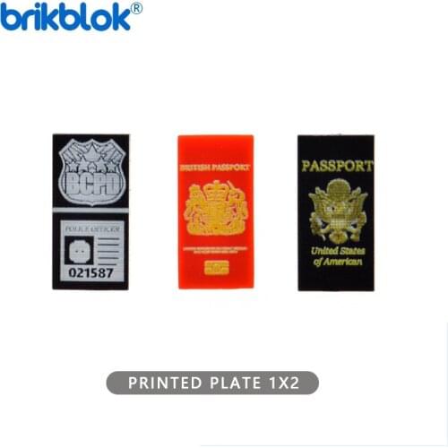 Custom Printed Tile Building Blocks Passport Police Card License MOC Brick Construction Toys for Children