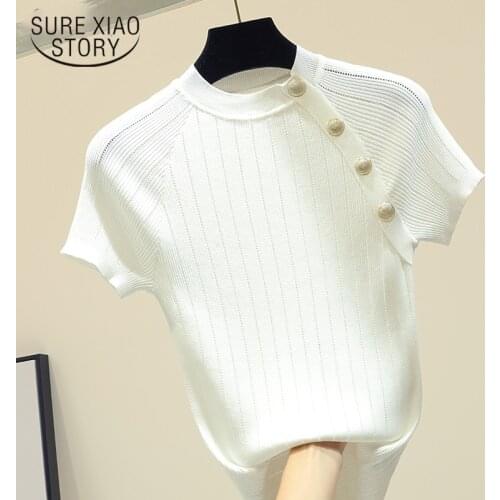 2021 Spring new White Blouse Cotton Summer Women Blouses Tops O-Neck Shirts Women New Slim Short Sleeve Solid Femme Blusas chic