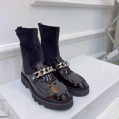 Chain Decor Women Boots Round Toe Ankle Boots Unique Design Women Shoes 2021 Fall Winter Women Shoes Classic Shoes For Women