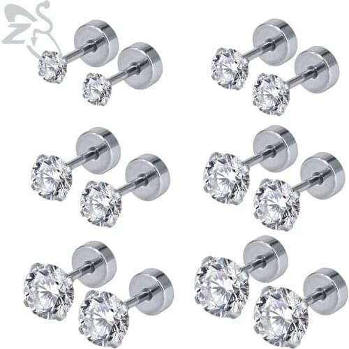 ZS 3-8mm 12 Pcs/lot Stud Earrings AAA Cubic Zircon Piercing Ear Studs Transparent Post Cute Round Earrings for Childern Kid