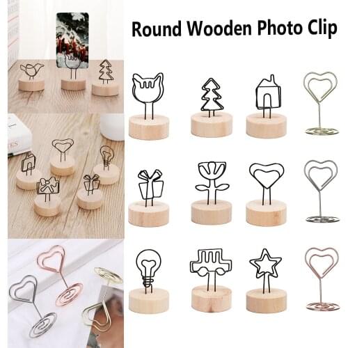1PC Creative Photo Clip Round Wooden Message Folders Articles Memo Name Card Picture Scrapbook Photo Holder Desktop Decoration
