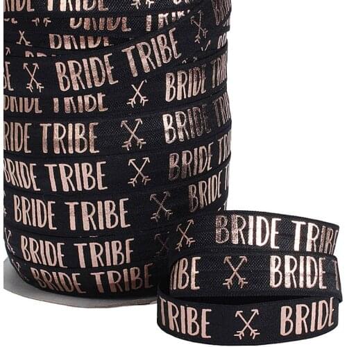 100 yards/lot) Bride tribe theme rose gold foil metallic printed foe fold over elastic for knotted hair ties