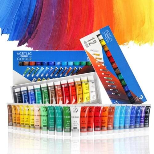 12/24 Colors 15ML Acrylic Paint Set Color Paint For Fabric Clothing Colors Kids Art Painting Waterproof Glass Drawing Supplies