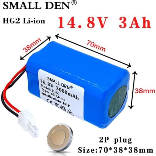 14.8V 3Ah 18650 Lithium Battery Pack 4S1P HG2 3000mAh for Robotic Sweeper Vacuum Cleaner Rechargeable Li-ion Batteries + 2P Plug