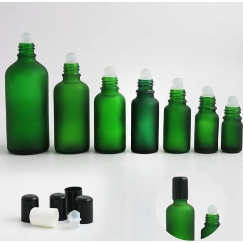 20pcs 10ml 15ml 20ml 30ml Frosted Green Roll On Roller Bottle for Essential Oil Refillable Perfume Bottle Small Containers 1oz