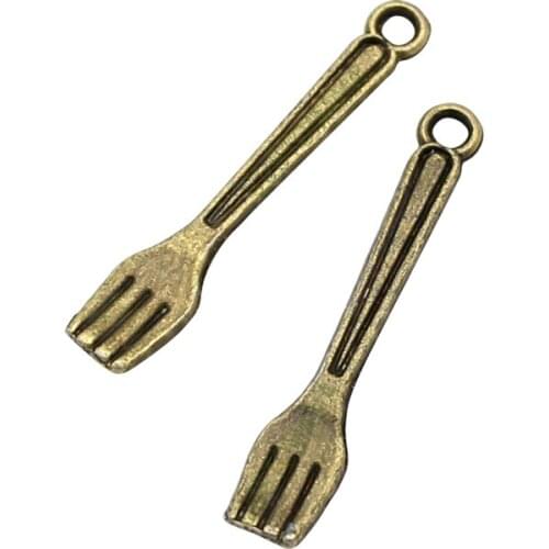 200pcs- Antique Bronze Tone 2 Sided Fork Charms Pendant 25x5mm