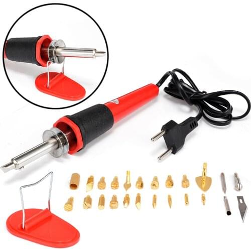 26pcs/Set Durable Soldering Tool 220-240V 30W Wood Burning Iron Pen Tip Kit for Leather Wood Carving Embossing Craft
