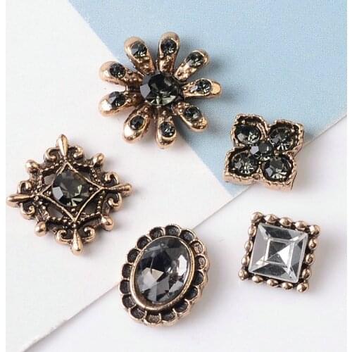 5pcs Alloy Creative Rhinestone Gold Buttons Ornaments Jewelry Earrings Choker Hair bag Brooch DIY Handmade Jewelry Accessories