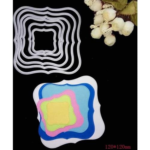 6Pcs/set Wavy Square Frames Cutting Dies Stencils For DIY Scrapbooking Paper Cards Embossing Cut Dies 12x12cm