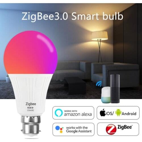 7W Zigbee WiFi Smart Light Bulb B22 LED RGBCW Lamp Work with Alexa/Google Home 85-265V RGBCW +White Dimmable Timer Function Bulb