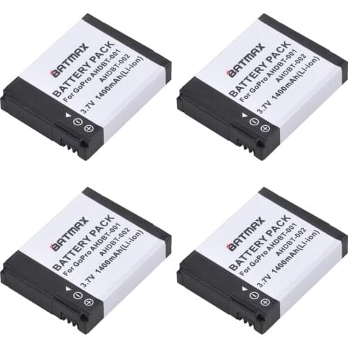 Batmax 4Pcs AHDBT-001 AHDBT 001 AHDBT-002 Battery akku for GoPro HD Hero1 Hero2 Motorsports Surf Outdoor 960 1080P Edition