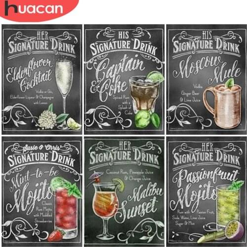 HUACAN Diamond Painting Blackboard Cross Stitch Diamond Embroidery Juice Mosaic Home Art Kitchen Decoration
