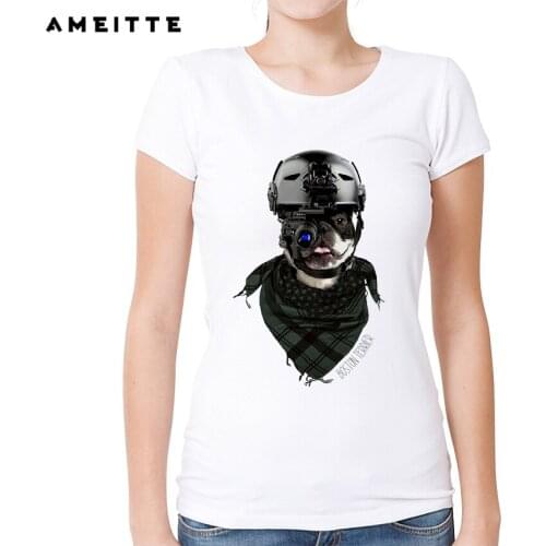 AMEITTE Boston Terrier Print T Shirt Summer Women Dog Print Short Sleeve Tshirt Harajuku Tees For Women White O-Neck Casual Tops