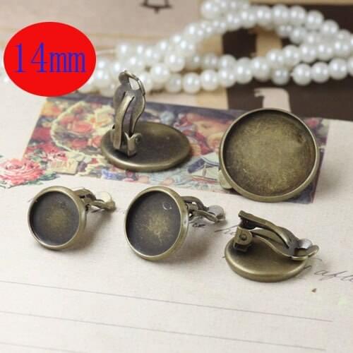 Free shipping!!! 100pcs 14mm Bronze color Flat Pad Clip On Earring Findings/Round Cabochon Settings Earring Clips