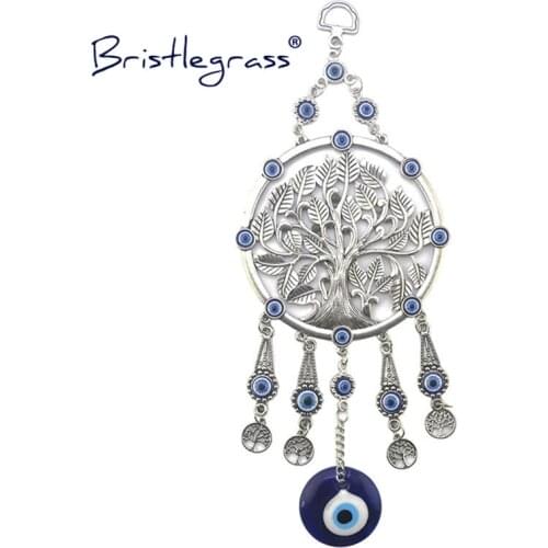 BRISTLEGRASS Turkish Blue Evil Eye Wishing Tree Disk Amulets Lucky Charm Wall Hanging Pendant Pendulum Blessing Protection Decor
